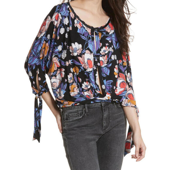 Free People Keepin' On Small Black & multicolored floral shirt - Picture 1 of 5